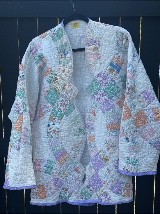 Handmade Jackets & Blazers - Vintage Handmade Hand Quilted Pastel Patchwork Quilted Jacket - Light Multicolor